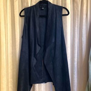 Joan Vass Faux Leather Suede-feel Open Vest